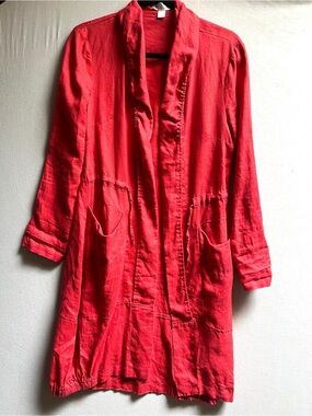 Boo Radley 100% Linen Red Open-Front Lightweight Coat Jacket 8